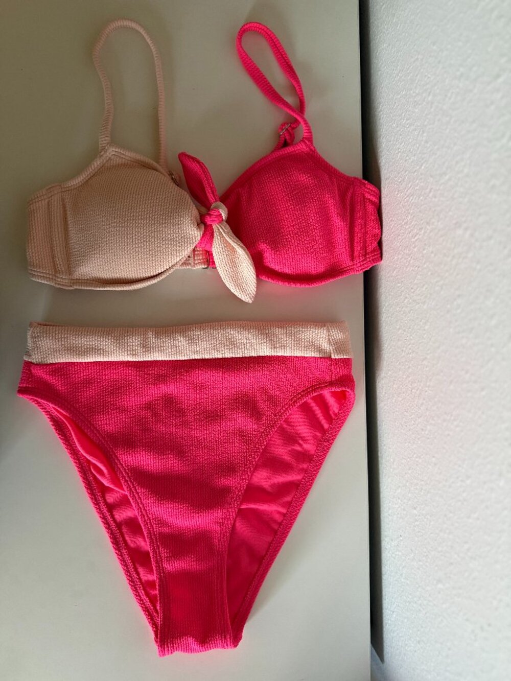 Xhilaration Colorblock Ribbed High Waist Bikini Set Pink Peach Top M Bottom S